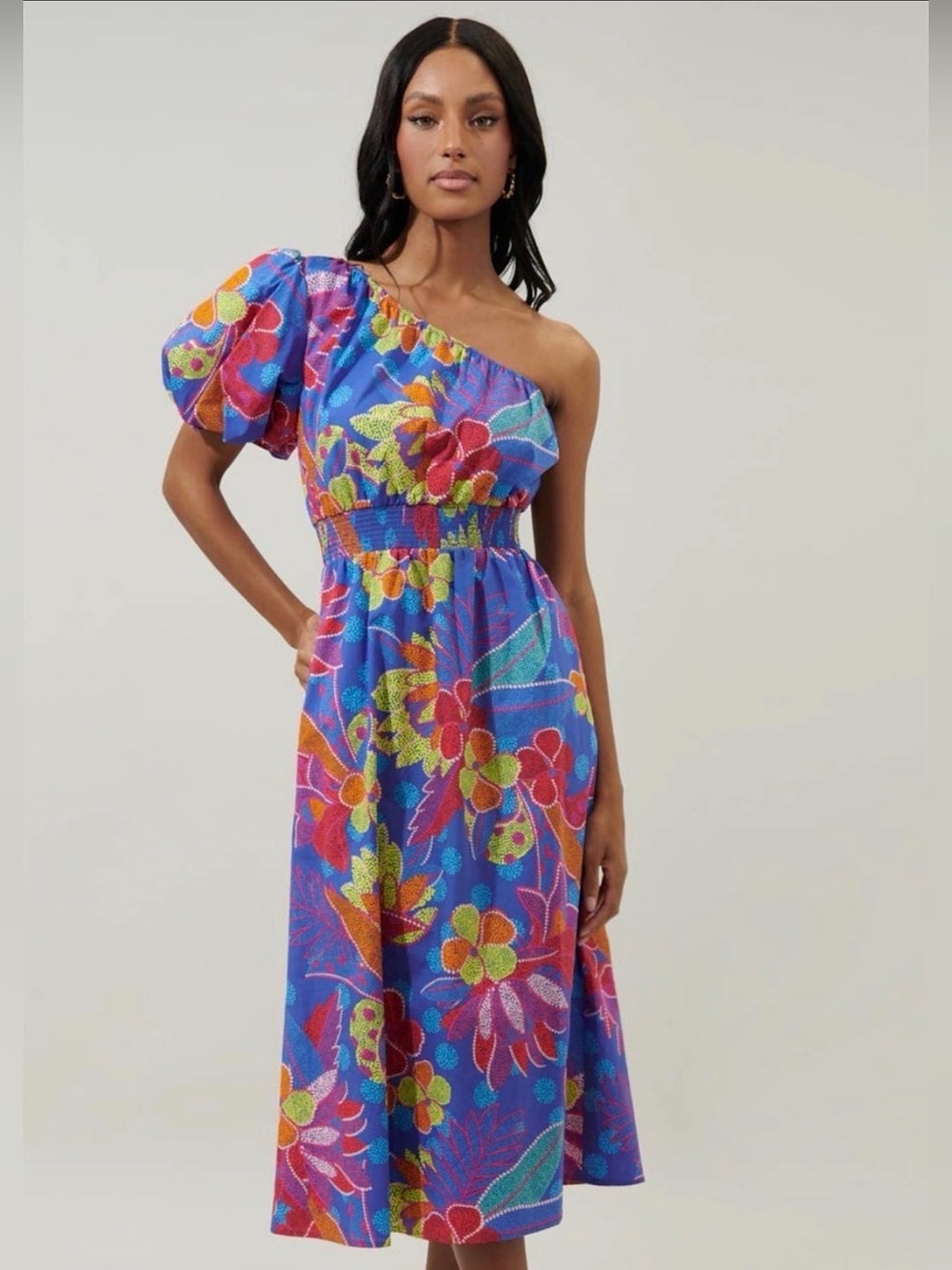 Sugar Lips Amizonia Blue Bridgette One Shoulder Midi Dress Cobalt Size Small